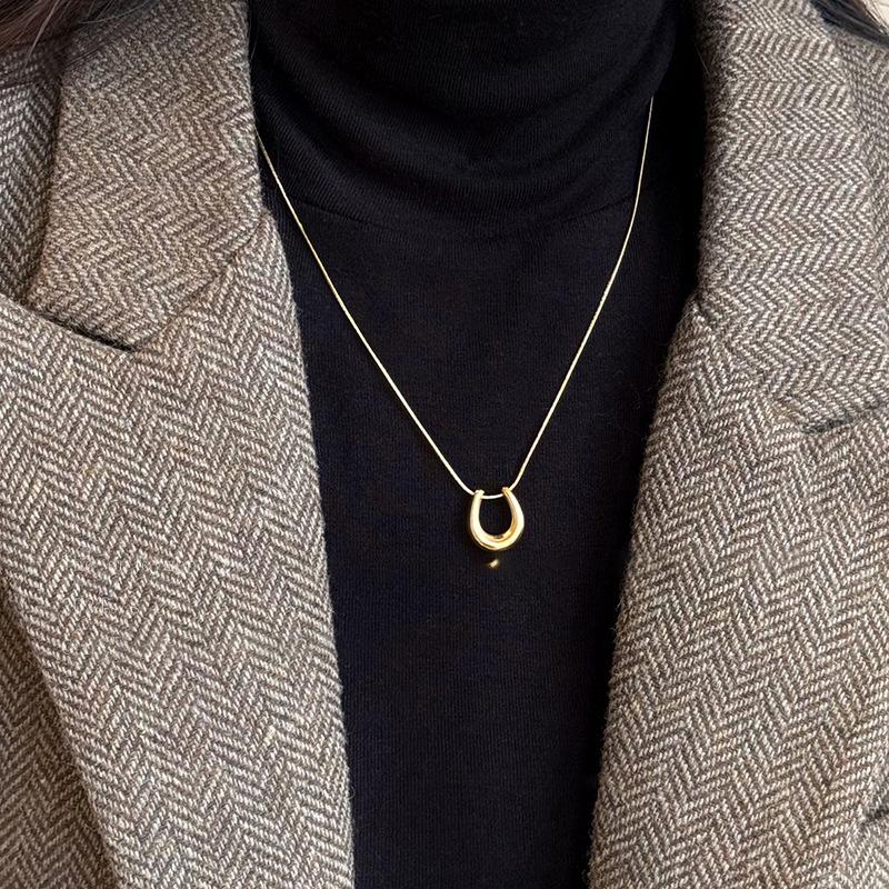 Goldbarren Bohnen Halskette - Edelstahl, Nischendesign, Schlichte Schlüsselbeinkette, Vielseitiger Modeschmuck