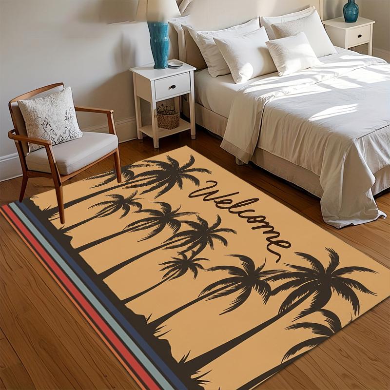 

Retro Palm Tree Welcome Area Rug Vintage Striped Border Design Non Slip Washable Floor Carpet for Entryway Hallway 40X60cm