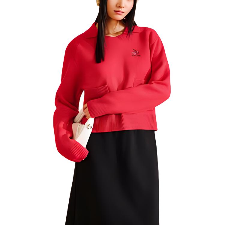 Anta X Kirsh Collaboration Sports Lifestyle Series Good Things Happen Casual Simple Solid Color Loose Knit Sweater Women tops Deep-Red 962518712-4 L