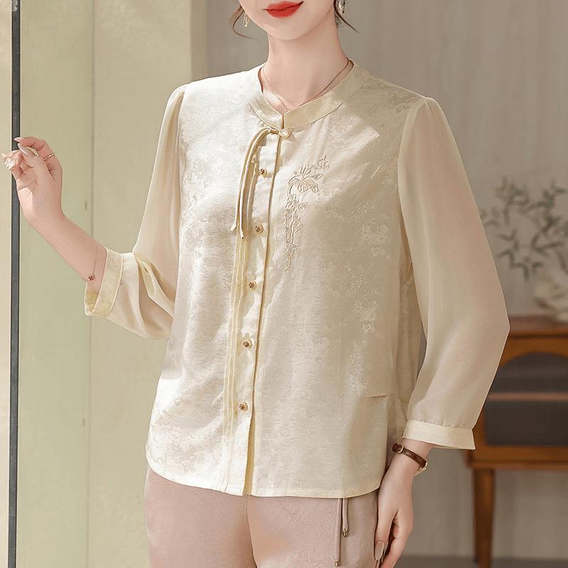 Tang Lady Elegant Summer Embroidered New Chinese Style Blouse 3XL