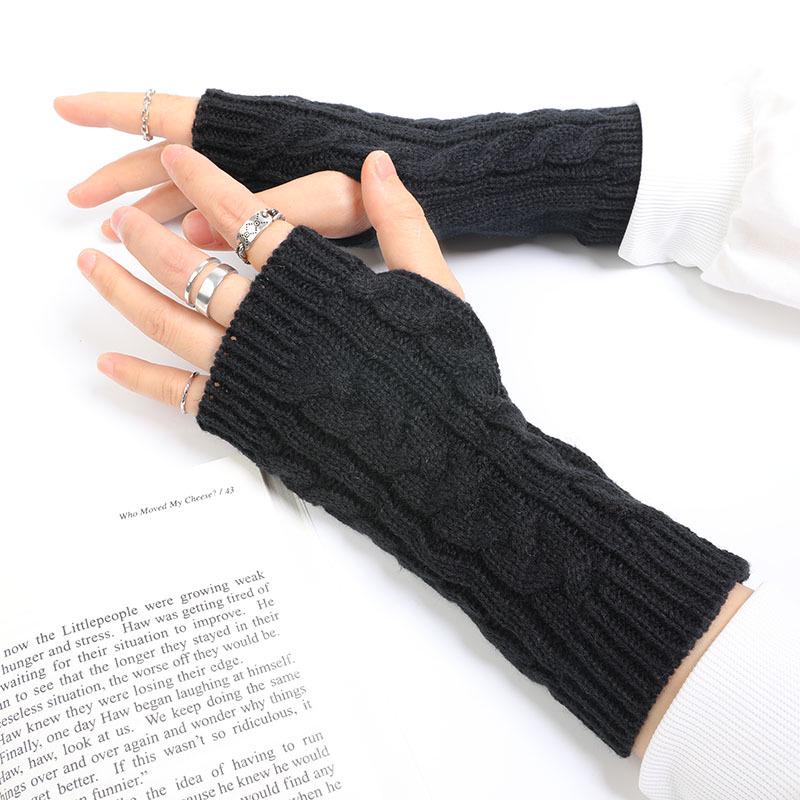 

Мужские и женские шерстяные перчатки без пальцев в корейском стиле - модные короткие перчатки осень/зима One Size чёрный