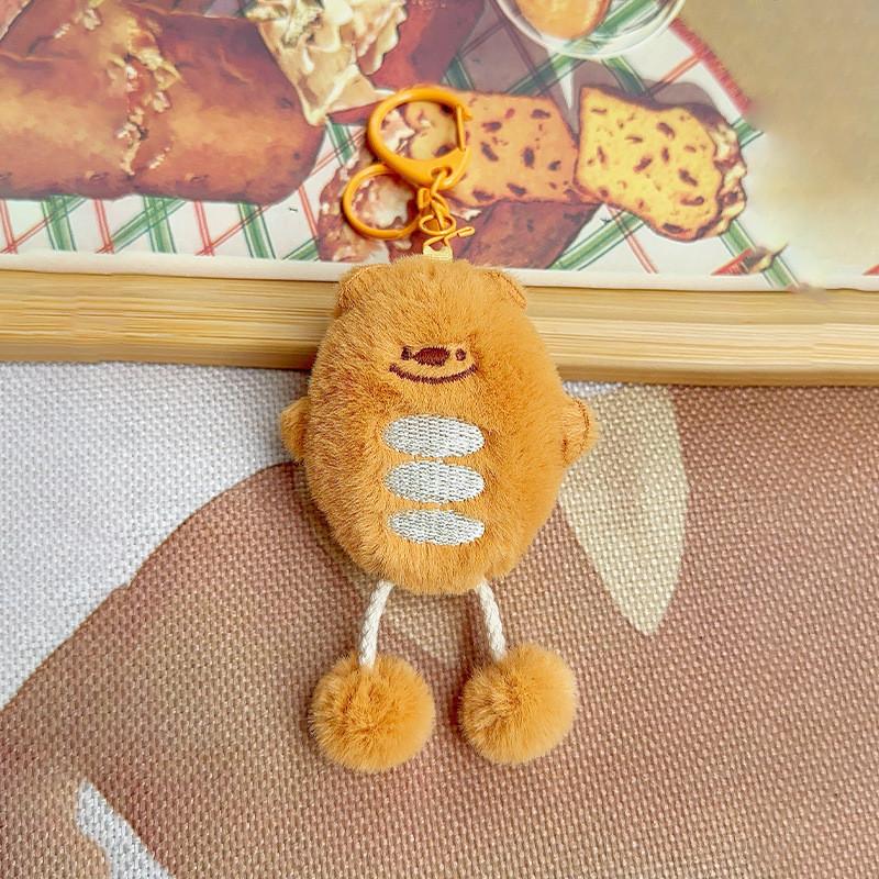 Bread Toast Sausage Adorable Mini Bear Plush Keyring Extensible Feet Kid Cartoon