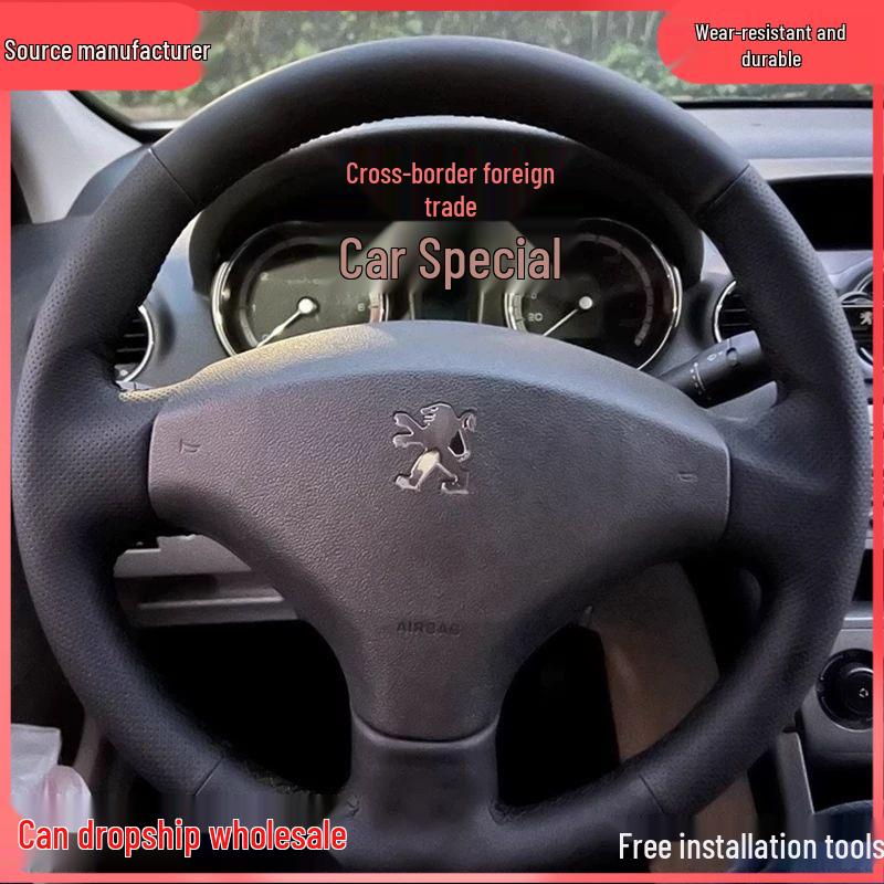 Peugeot Lenkradbezug - Universeller handgenähter Griff für 206, 207, 307, 408 - Ganzjahres-Vollabdeckung.