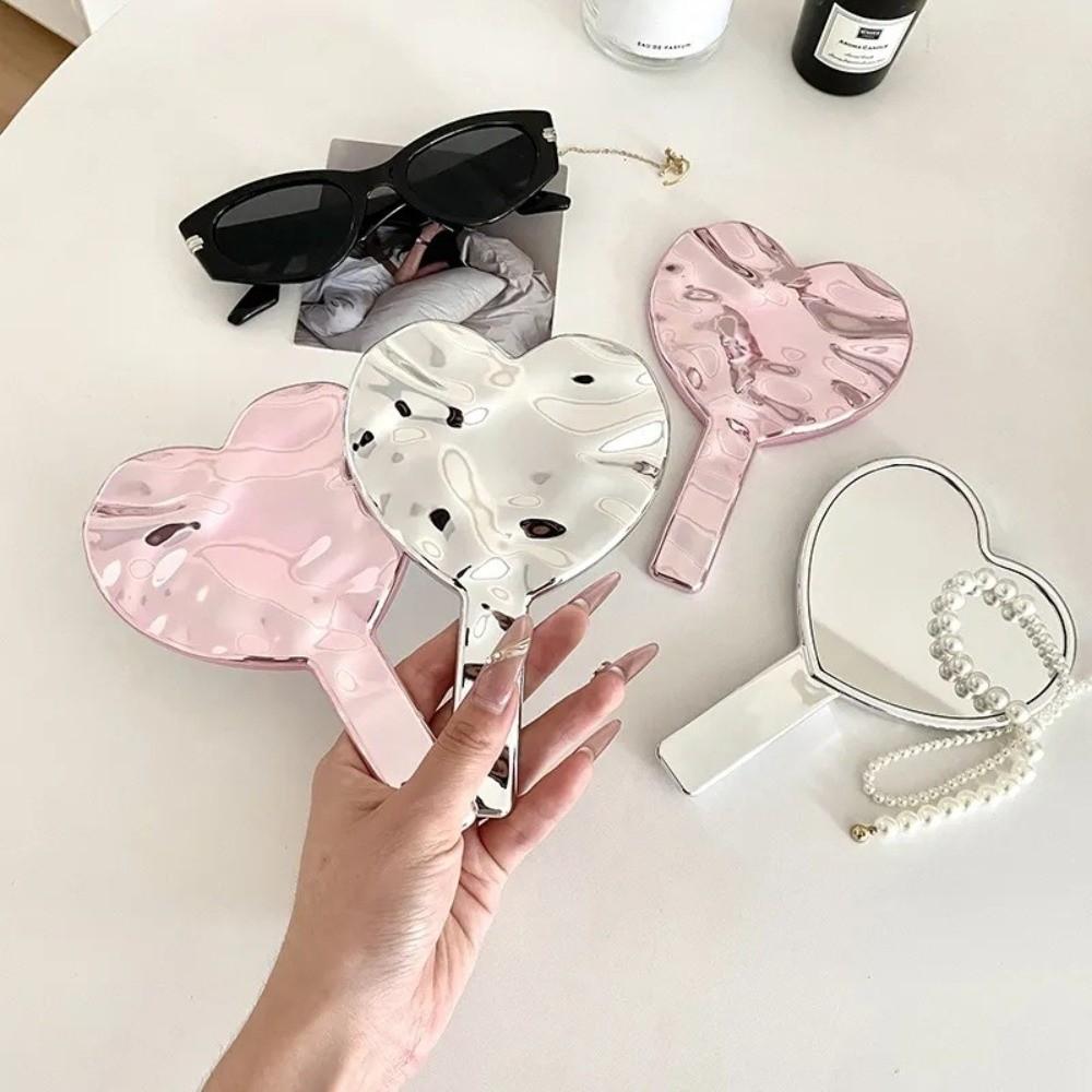 Portable Handheld Makeup Mirror Water Ripple Eyelash Extension Tool Electroplate Mirror Love Shape Beauty Accessories