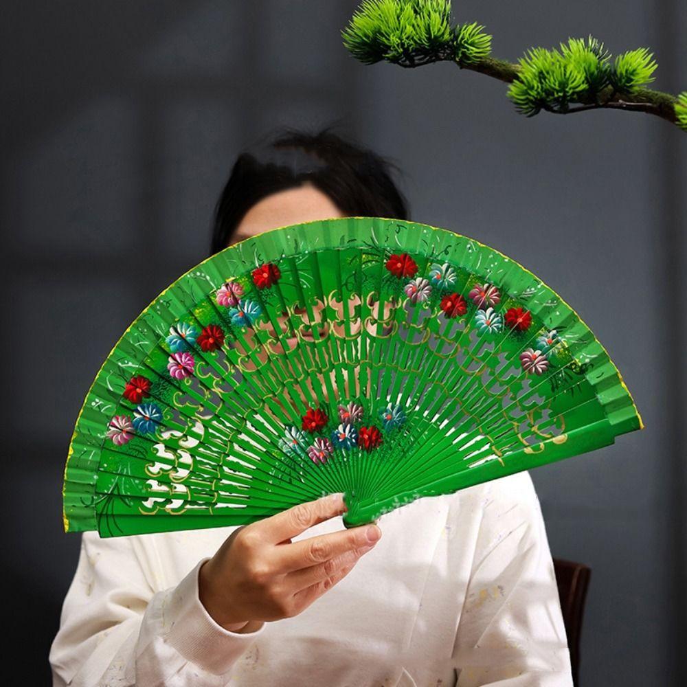 Hand Crafted Hand-painted Fan Colorful Spanish Wood Fan Hand Fan Folding Fan Photography Prop
