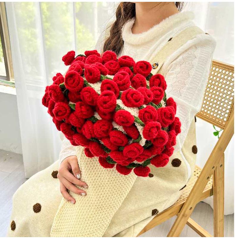 Handmade Rose and Lily Crochet Flower Blanket - Acrylic Yarn