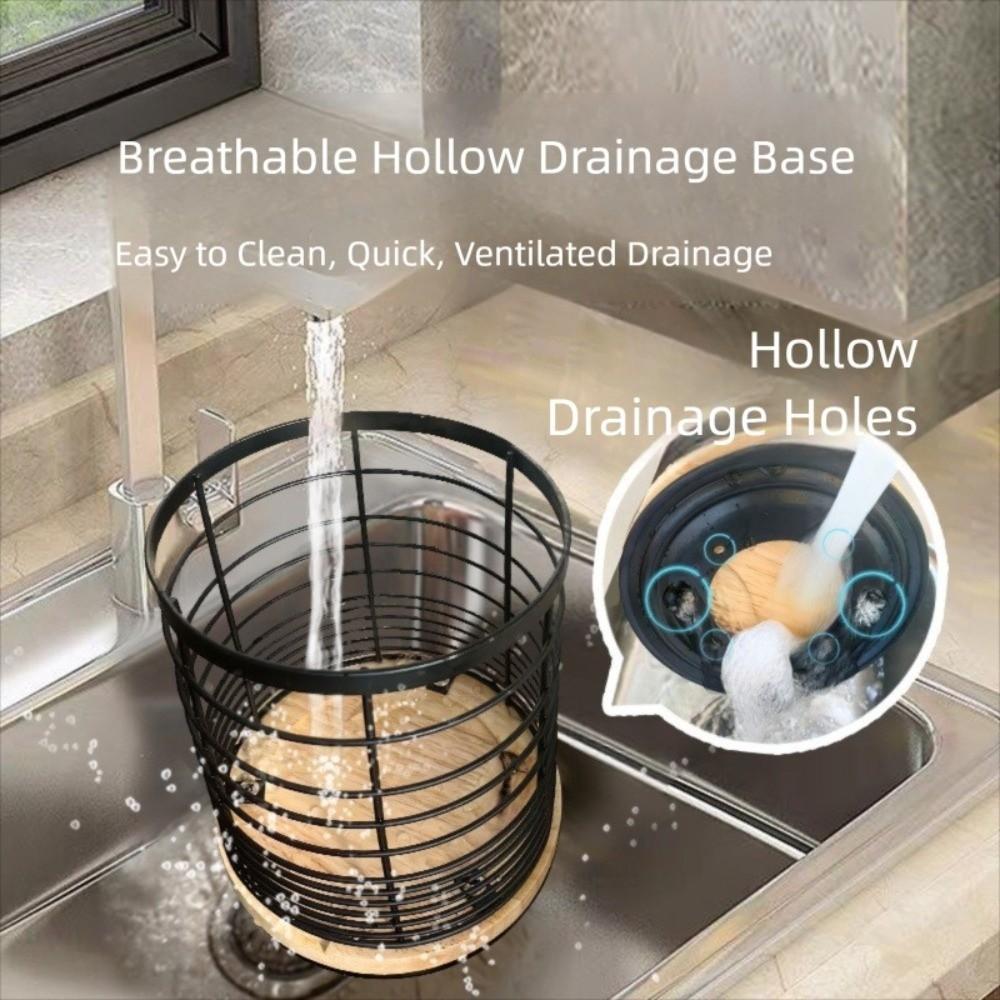 Wooden Base Kitchen Storage Bucket Drainage Hole Cooking Utensil Rack  Kitchen Storage