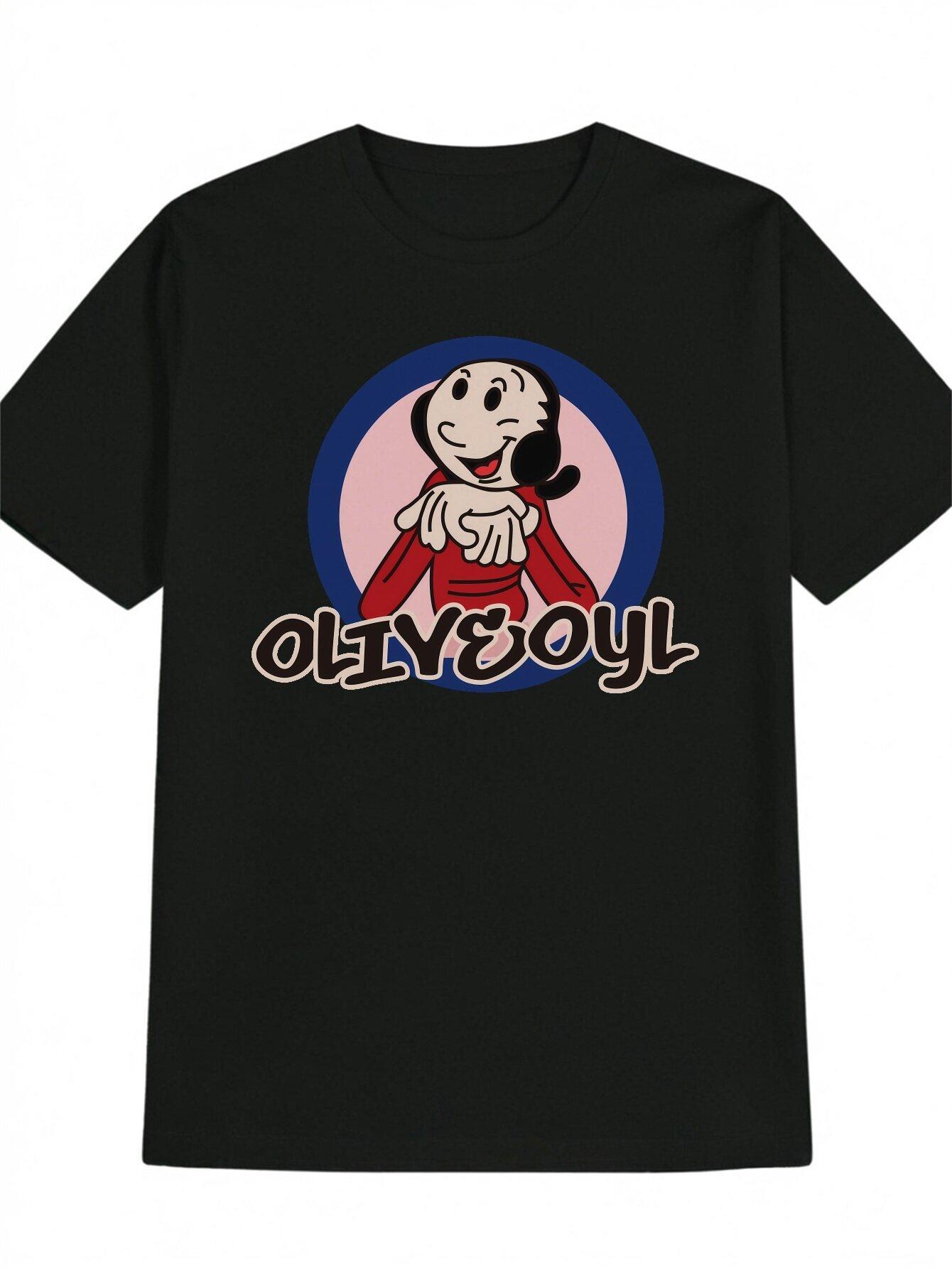 Casual Round Neck T-shirt Featuring a Popeye Print XXXXL