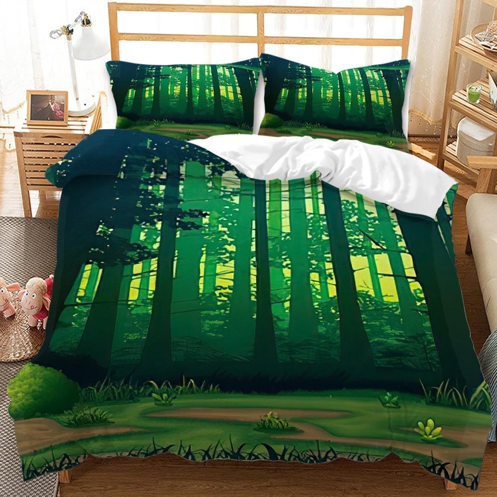 Forest Duvet Cover Set Tree Pattern Cool Colors King Queen Size Polyester Comforter Cover for Kids Boys Girls Teens Bedding Set