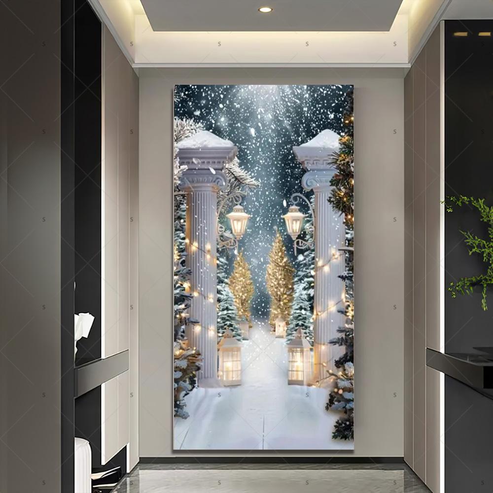 Copertura per Porta Scena Invernale con Neve Sfondo Fotografia Foresta Bianca Forniture Decorazioni Festa di Natale Interno Esterno