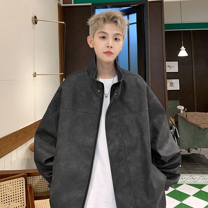 

pu leather jacket men s spring new American retro high street trendy brand ruffian handsome high-end loose stand-up collar jacket XXXL