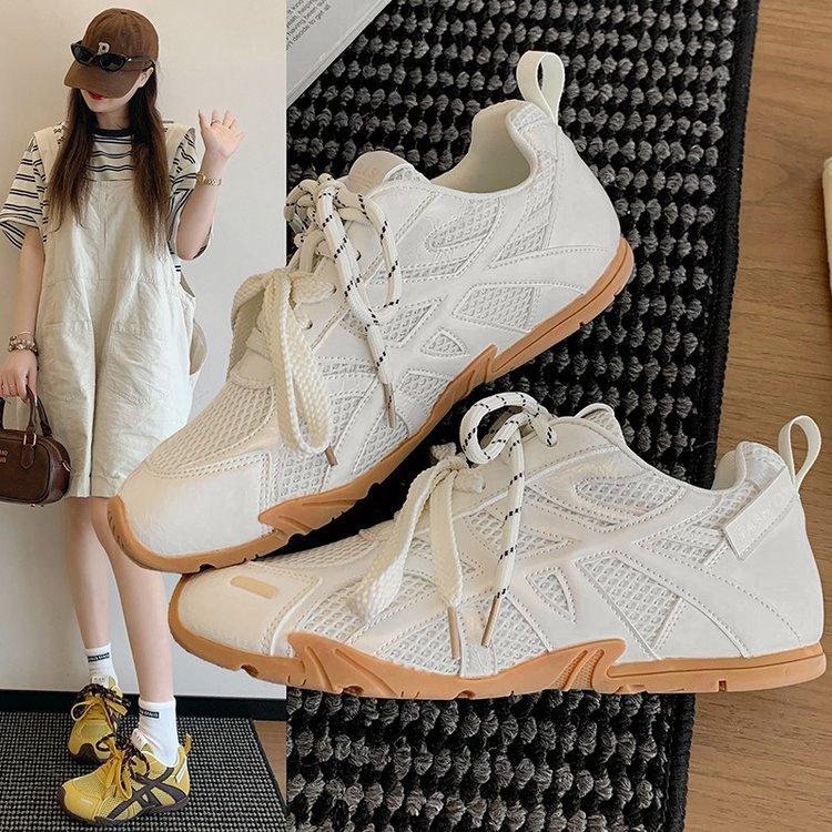 Leather Yellow Dexun Shoes Women's 2025 New Summer Mesh Breathable Thin Sports Shoes Ah Shoes Gan Board Shoes