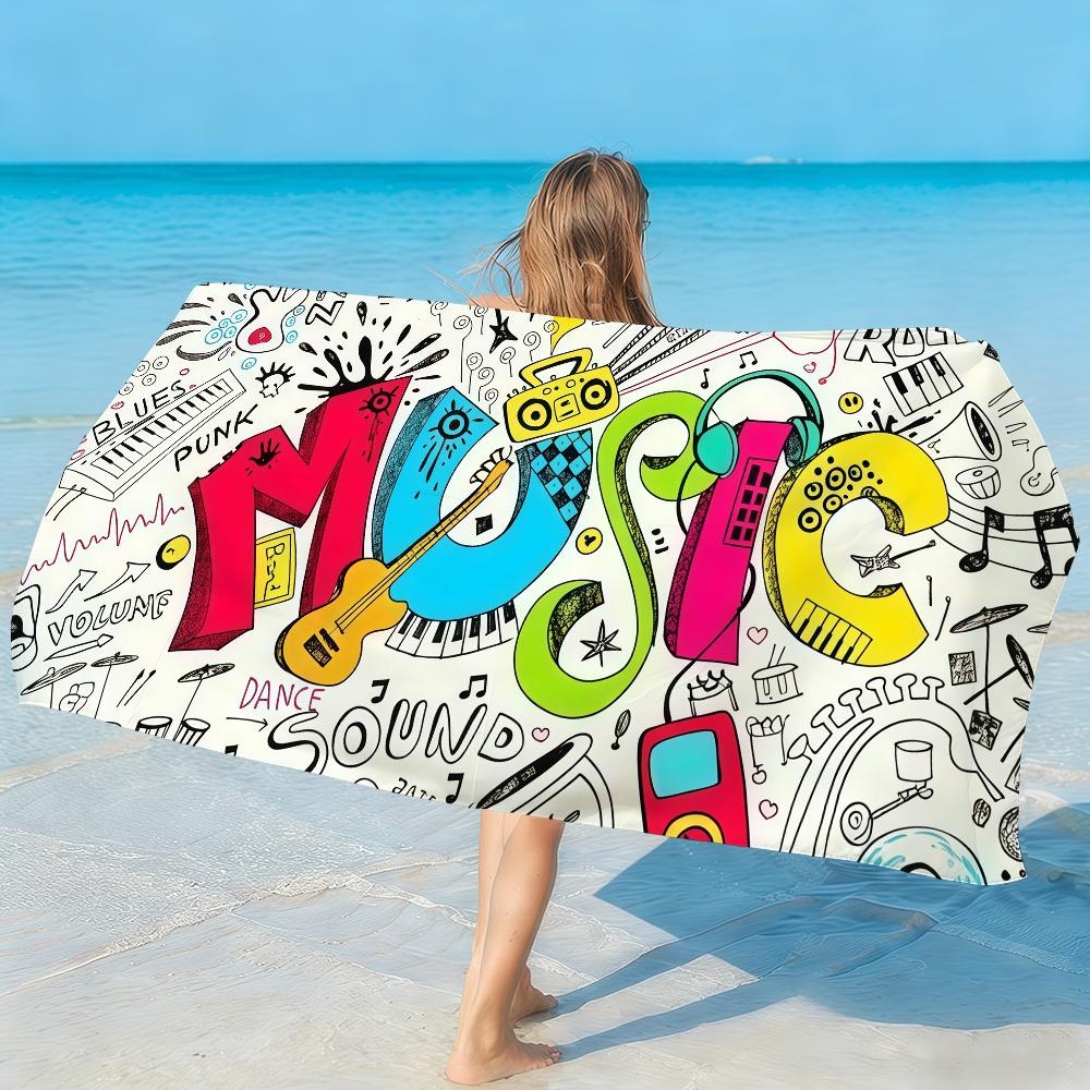 Ambesonne Music Towel Quick Dry Absorbent Beach Towel for Sports, Fitness, Swimming and Outdoor Activities