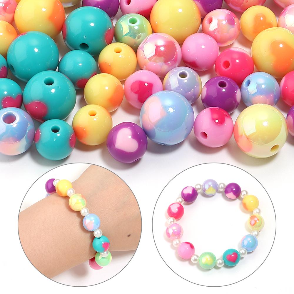 10/30pcs 12/14/16mm Love Heart Acrylic Beads Mixed Color Round Loose Beads For Jewelry Making DIY Bracelets Keychain Accessories