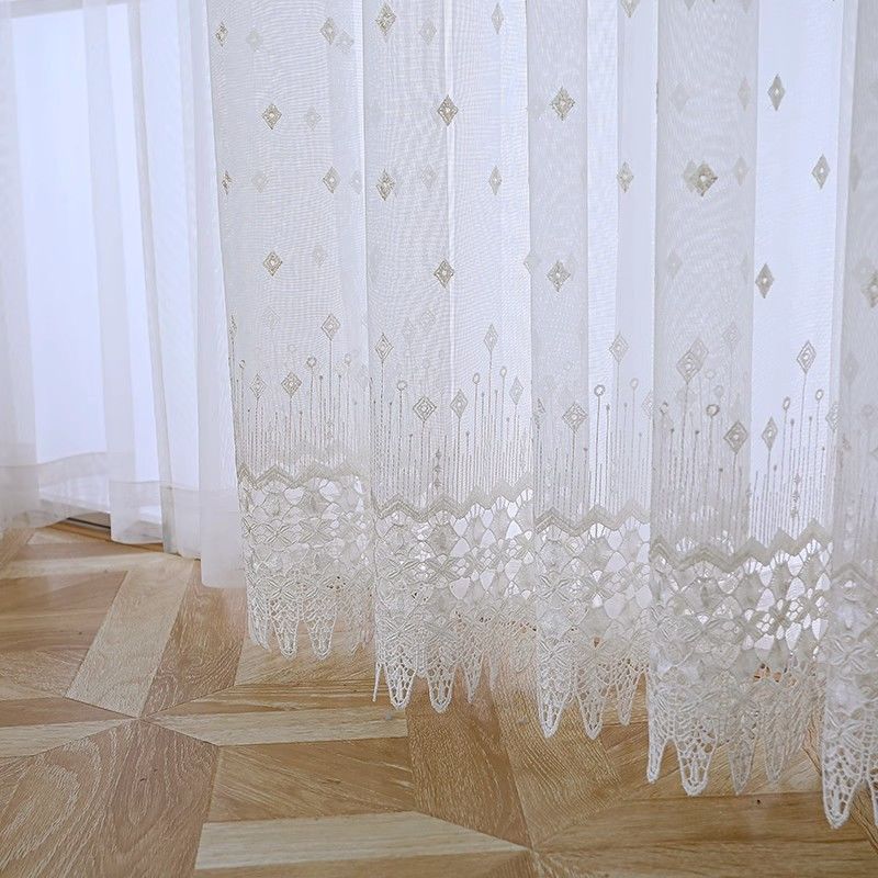 Nordischer Stickerei-Gaze-Vorhang, weißes Garn, transparentes Balkongarn, Wohnzimmer, Schlafzimmer, Erkerfenster, Stickerei, Fenstergitter