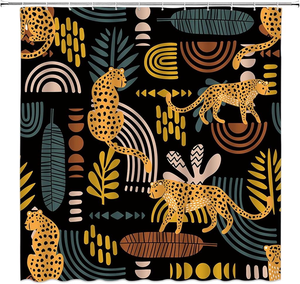 Wild Leopard Tribal Pattern Shower Curtain 70x70 Inches African Jungle Animal Print Bathroom Decoration