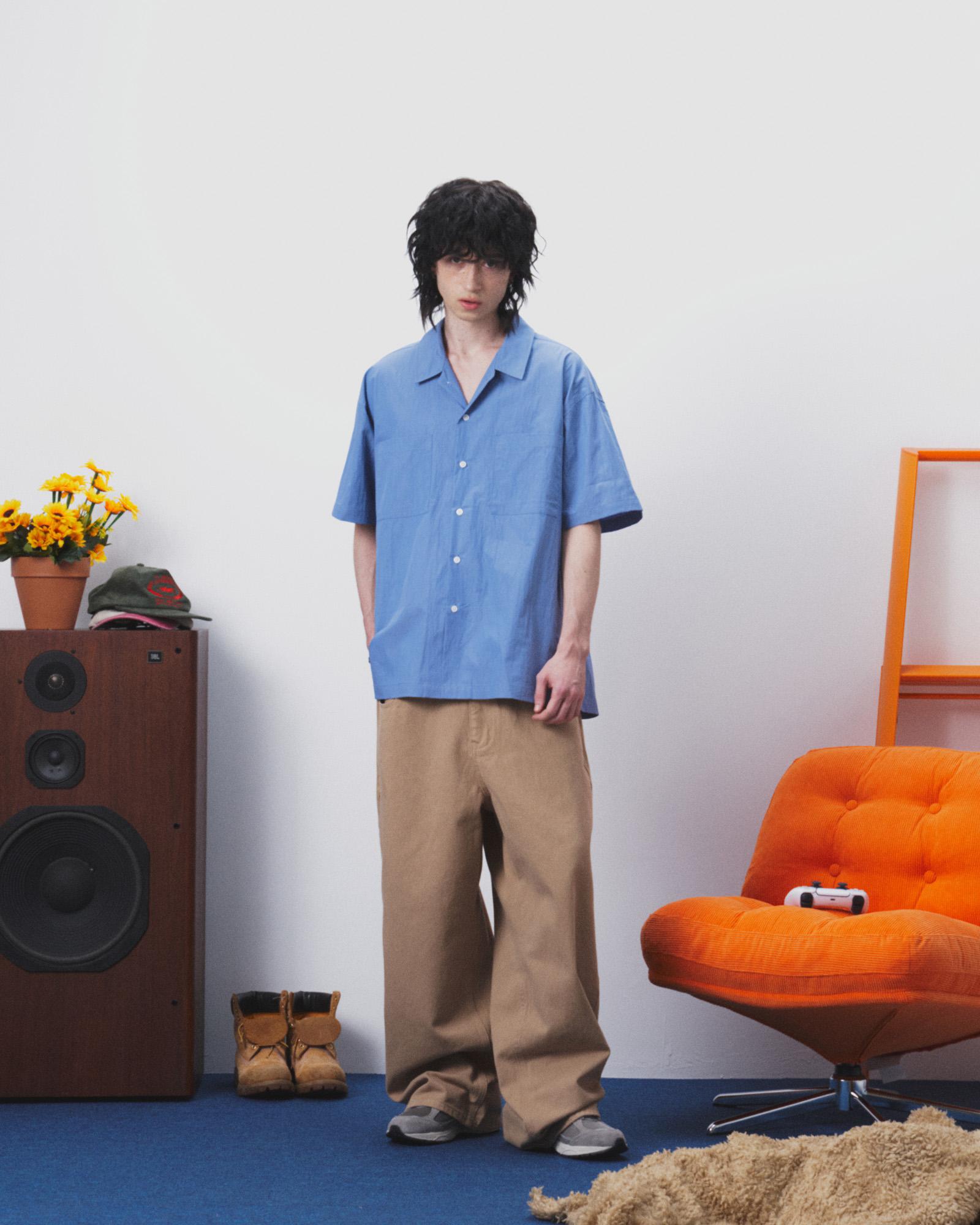 And Again Minimal Cotton Pocket Shirt (Sky Blue M