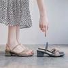 Open Toe Block Heel Summer 2025 Sandals for Woman with Medium Heels Footwear Women's Shoes Korea Designer Trend The Best Casual