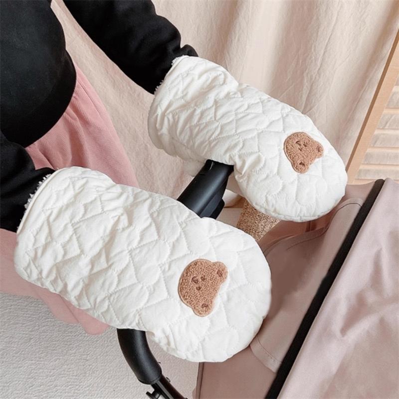 Cartoon Bear Baby Stroller Gloves Toddlers Pram Mittens Windproof Wear-resistant Hand Warmer for Outdoor Activities
