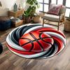 Red Basketball with Swirling Patterns Print Round Rug, Living Room, Bedroom, Playroom Carpet, Non Slip Floor Mat, Gift