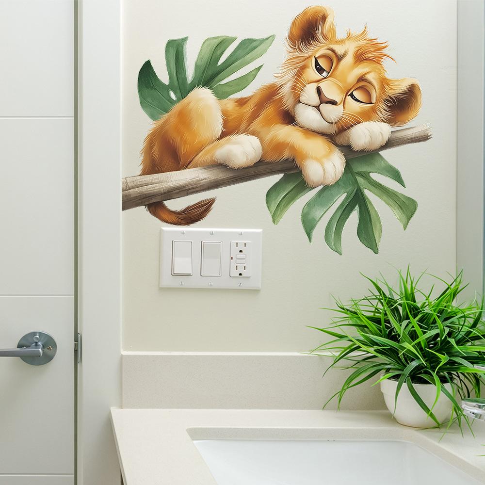 Wall Decoration Stickers for A Children's Bedroom Featuring A Sleeping Little Lion on A Cartoon Tree Branch
