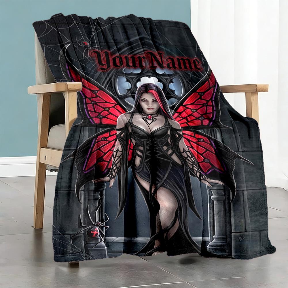 Gothic Illustrations Personalized Text Blanket Multi-purpose Customizable Blanket Durable Comfort Great for Office Picnics Living Room Bedding
