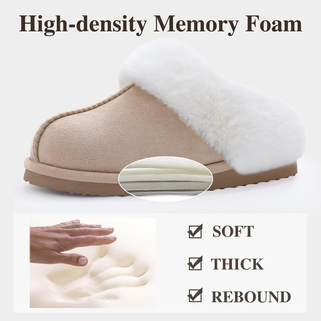 Fashion Crestar Fuzzy House Slippers for Women Winter Comfortable Warm Fluffy Memory Foam Suede Slippers with Faux Fur Indoor Outdoor