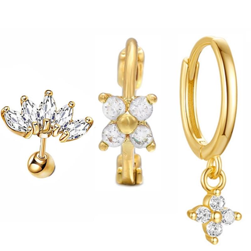 New Design Stainless Steel Cubic Zirconia Chain Hoop Earring For Women Star Moon Pendant Cartilage Earring Piercing Jewelry