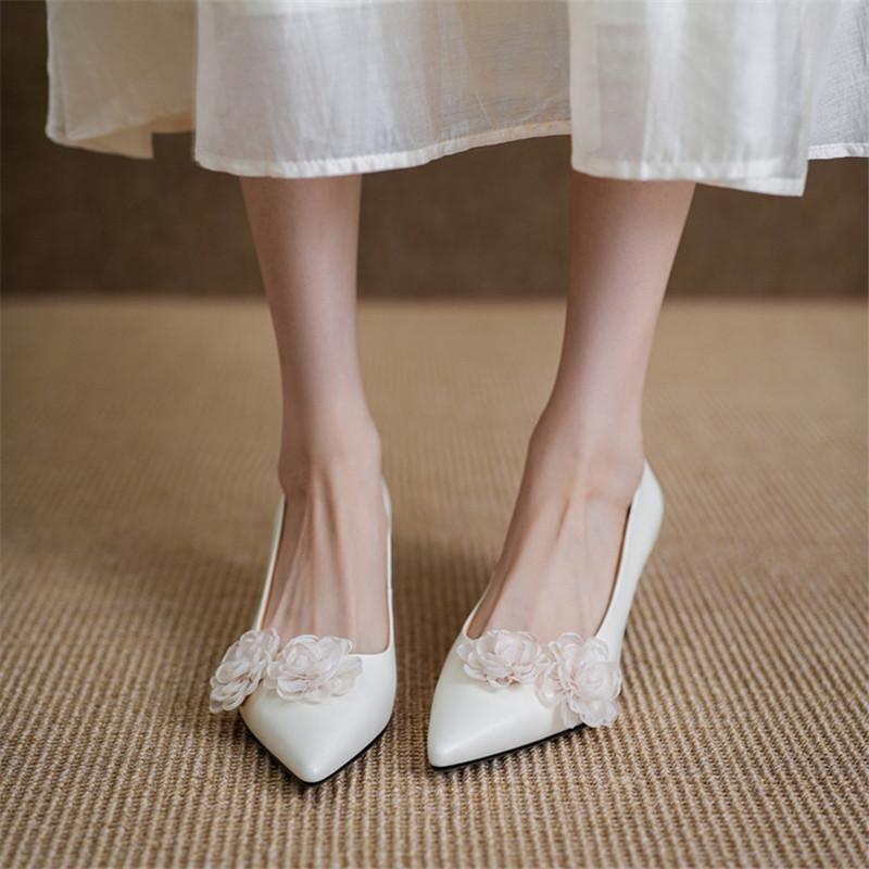 Fashion New Spring/autumn Genuine Leather Women Shoes Pointed Toe Shoes for Women Fashion Flower Shoes High Heels Handmade Women Pumps