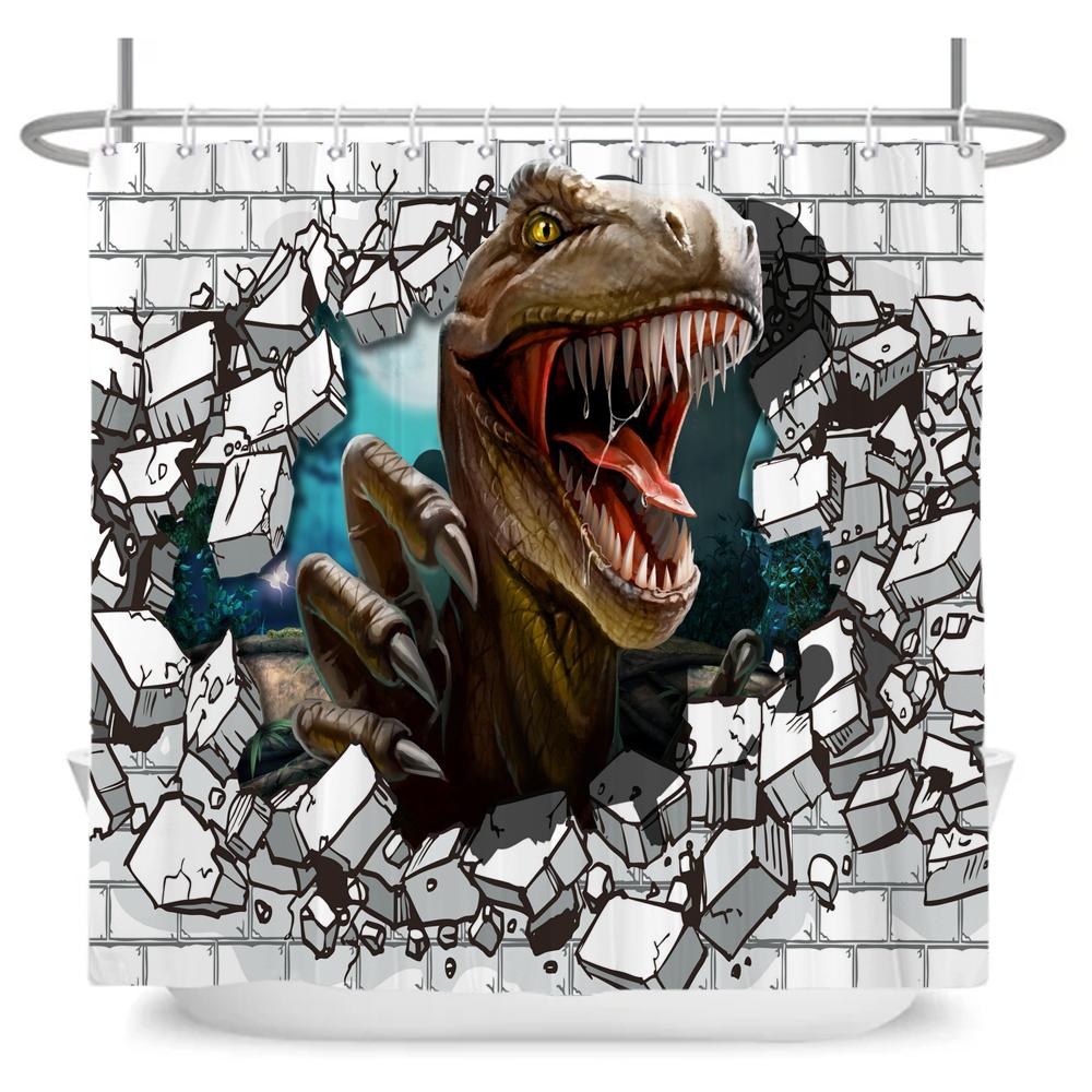 Funny Dinosaur Shower Curtain Bathroom Dino Cool for Kids Boys Silhouette Animal Cartoon White Fabric Bath Curtain Home Decor