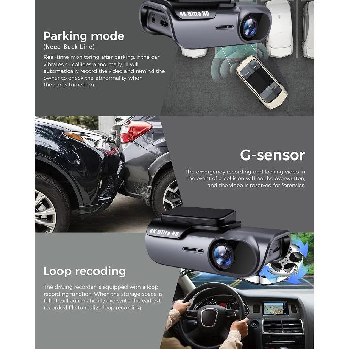 UHD 4K 3840*2160P Car DVR WIFI Dash Cam Camera Video Drive Recorder Dashcam Registrar Black Box 24 Hour Monitoring Night Vision