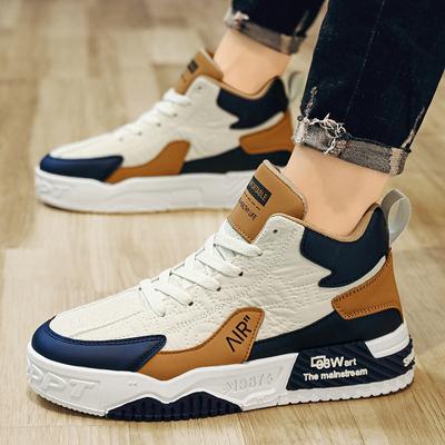 New Trend High Top Sneakers Men's Non-slip Shoes Lace-up Splicing Flat Breathable Casual Fashion Teenage Student Walking Shoes