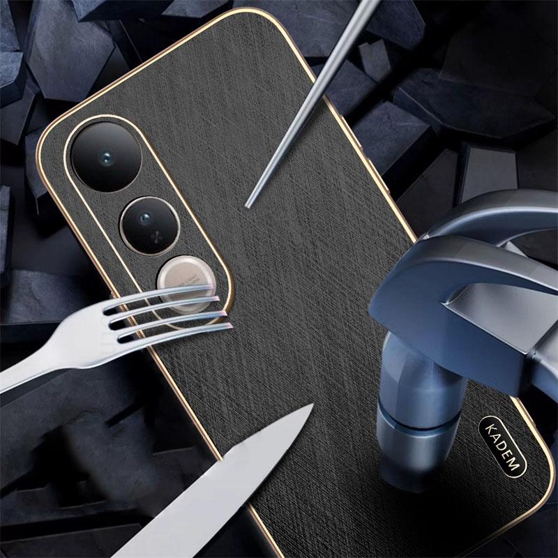 Gold Silk Texture Phone Leather Electroplated Case For Vivo V50 Lite V40 Pro 6D Plating Fast Charging Cover For VIVO V50 V40 V30