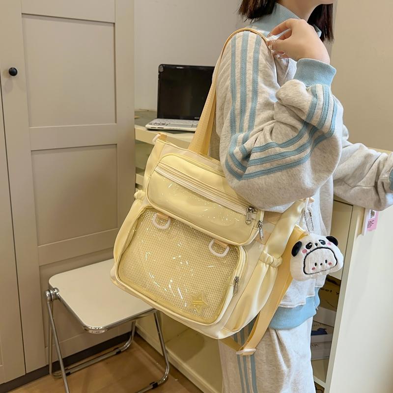 Solid Color Transparent Crossbody Bag Student Handbag Women's Large Capacity Shoulder Tote Bag with Pen Bag