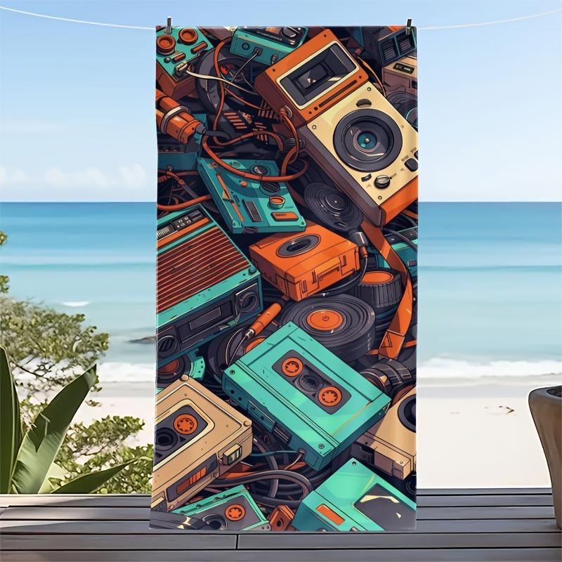 Retro Cassette Tape Beach Towel Vintage Music Lover Print Hipster Swim Towel for Festival or Concert Trip