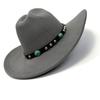 New Western Cowboy Hat, Black Woolen Jazz Top Hat, Four Seasons Men'S And Women'S Turquoise Crimped Felt Hat