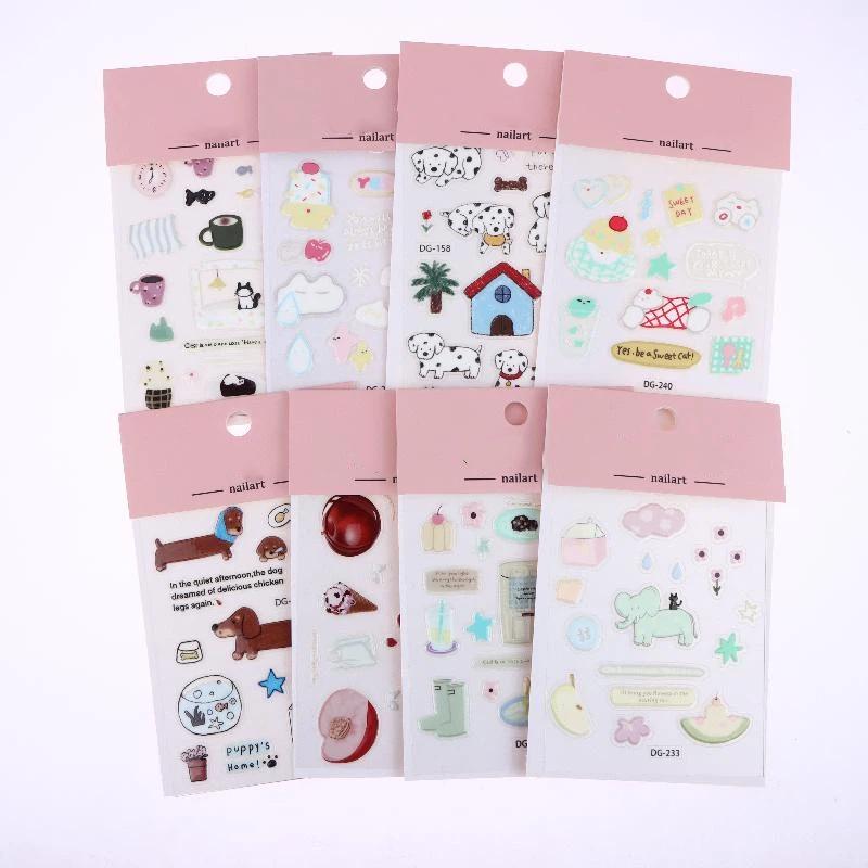 Cute Cartoon 3D Cat Dogs Crystal Epoxy Resin Stickers Kawaii Diy Journal Sticker For Mobile Phone Laptop Decor