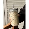 1pc High-Capacity Ins Style Glass Cup with Lid and Straw for American Coffee & Latte