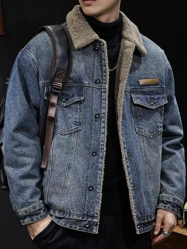 Men's Casual Cool Loose Denim Jacket with Lapel - American Retro Trendy Brand Workwear Coat