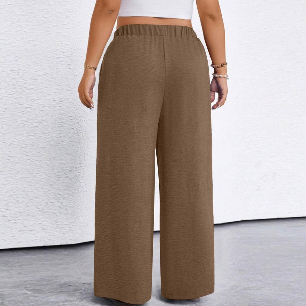 Pantalon Décontracté Mode Femme Grande Taille Coupe Ample Cordon de Serrage Jambe Large Jambe Droite
