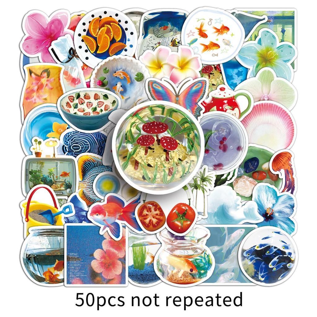 50 Tropical Summer Ins-Style Waterproof Stickers for Journals, Phones, Tablets, and Suitcases