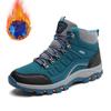 Unisex Peacock Blue Fleece Lined Boots Men Women Outdoor Non-Slip Hiking Shoes Thermal Thick Bottom Warm Climbing Sneakers