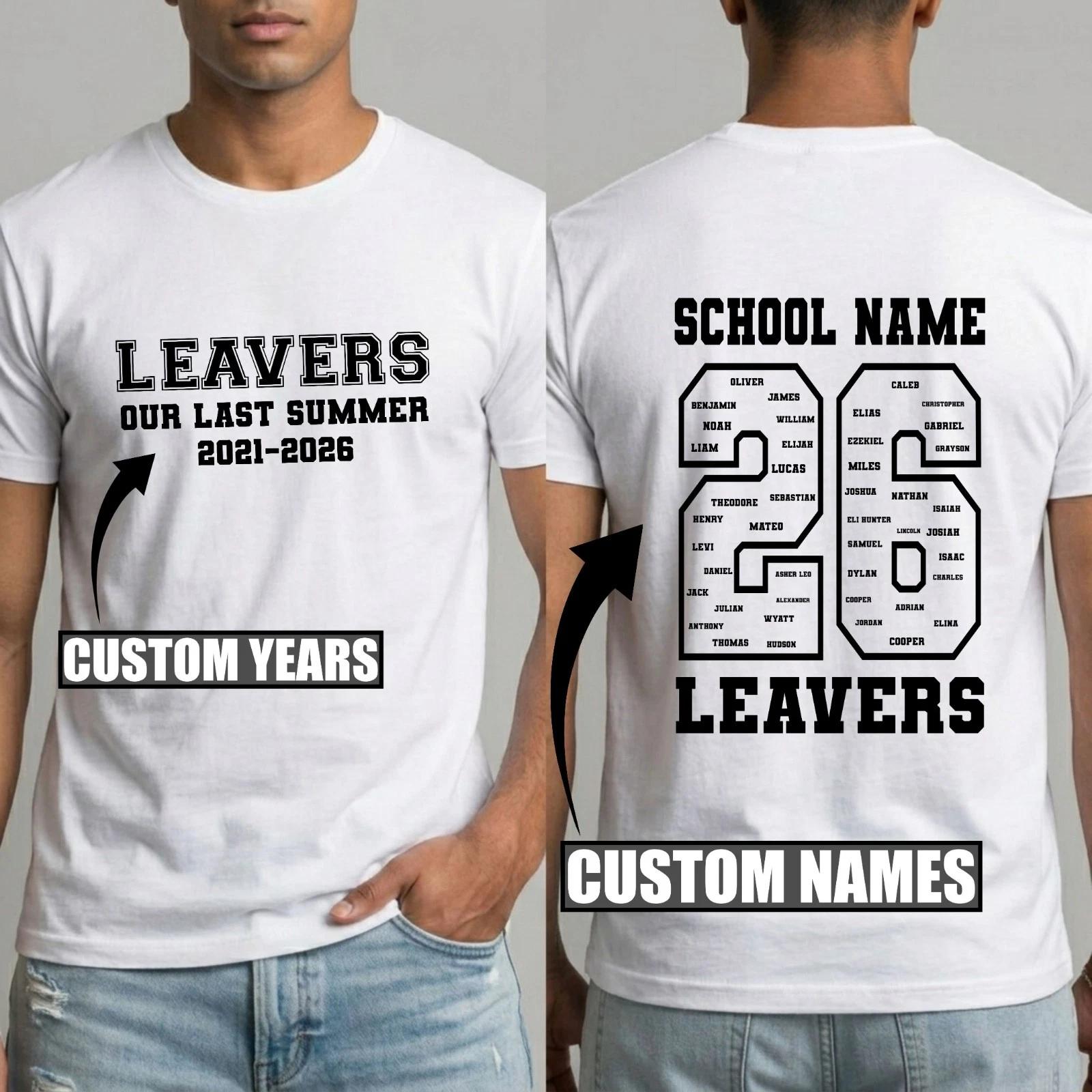 Personalised Leavers 2026 T-T-Shirt Custom Year School & Names Graduation Gift Top L