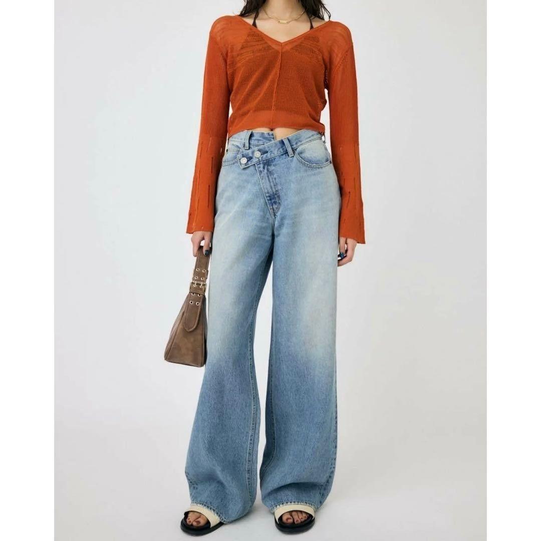 MOUSSY CROSS WAIST WIDE STRAIGHT light blue