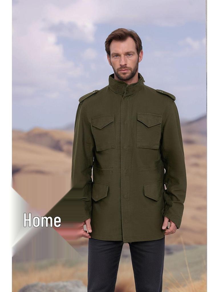 Retro Kurtka Robocza Męska 2025 - Luźna, Wielokieszeniowa, Casualowy Styl Wiosenno/Jesienny