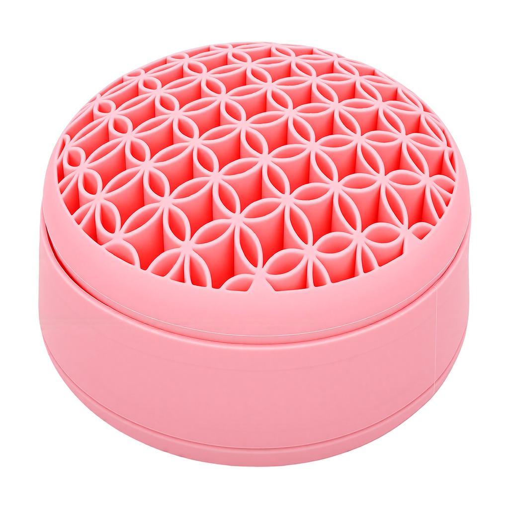 5 in 1 Makeup Brush Cleaner Mat Multifunctional Foldable Silicone Brush Cleaner with Drying Holder for Powder Puff Pink