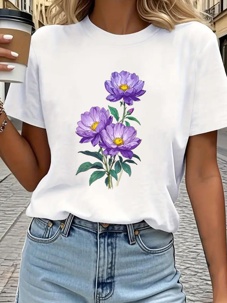 (Asian Size) Tee Top Print Sweet Lovely Style Trend Women Woman Fashion Clothing Short Sleeve T Shirt  Female Graphic T-shirts