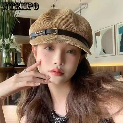 Retro Elegant Solid Color Spring Summer Foldable Hats Office Ladies Hollow-out Breathable Travel Beach Hats