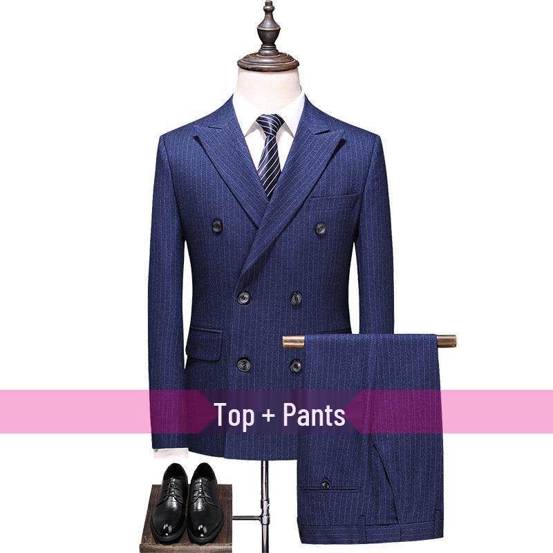 Korean Style Slim Fit Striped Men's Suit Set - Casual Blazer Jacket for Weddings and Professional Wear
