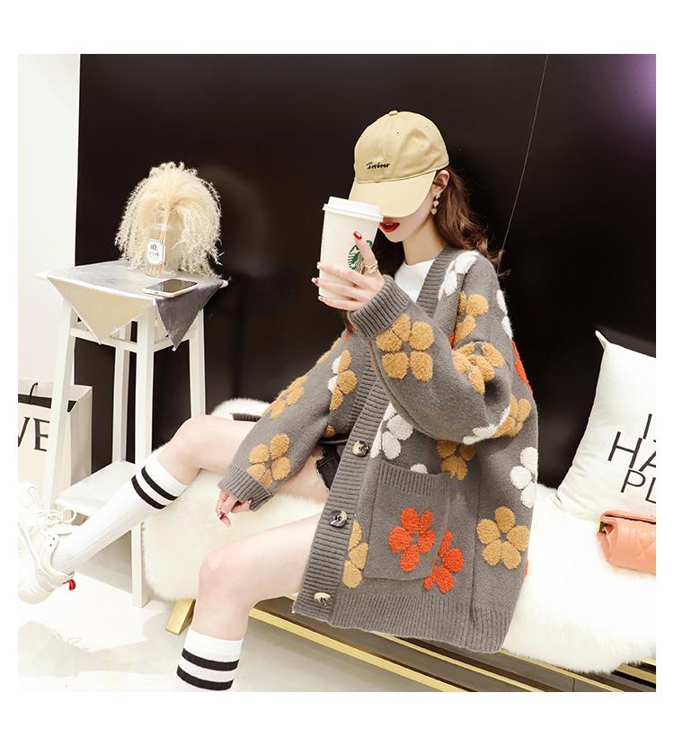 Women's Floral Knit Cardigan - Hong Kong Style, Loose Fit, Autumn/Winter 2025